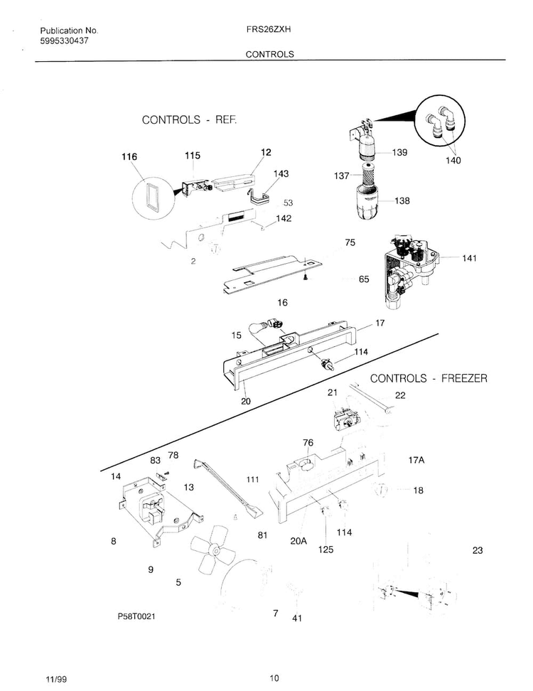 Controls Diagram and Parts List for OEMF3-FRS26ZXHD1  Frigidaire Refrigerator