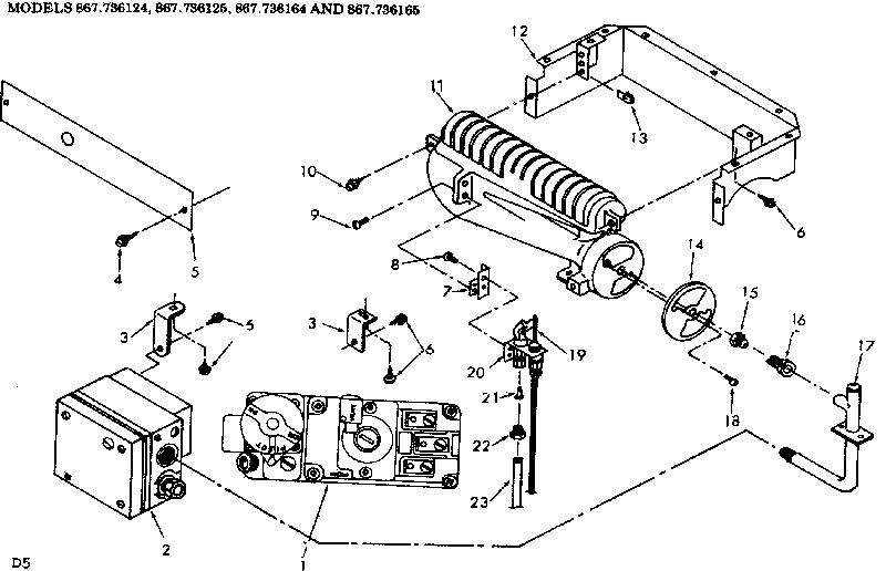 Gas burners and manifold Diagram and Parts List for 867736125  Frigidaire Furnace