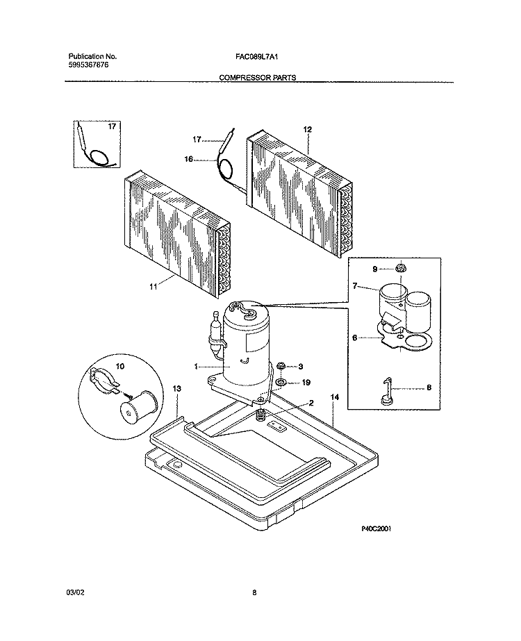 COMPRESSOR PARTS Diagram and Parts List for FAC089L7A1  Frigidaire Air Conditioner