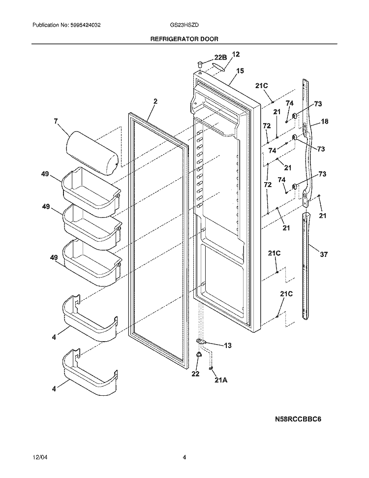 REFRIGERATOR DOOR Diagram and Parts List for GS23HSZDC6  Frigidaire Refrigerator
