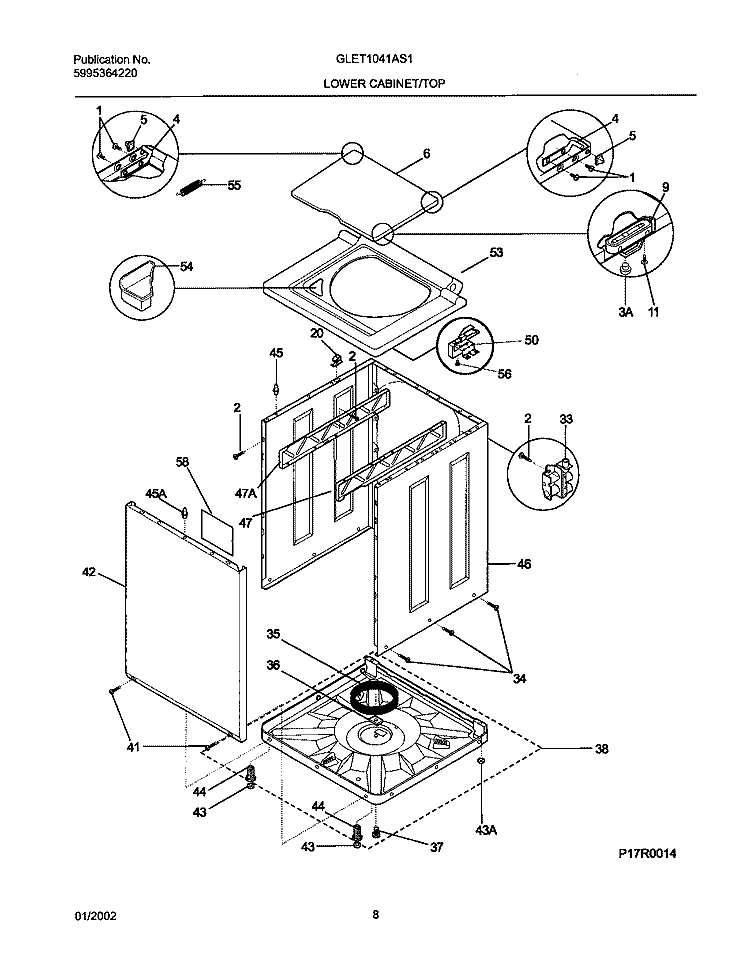 WSHR CAB, TOP Diagram and Parts List for GLET1041AS1  Frigidaire Washer Dryer Combo