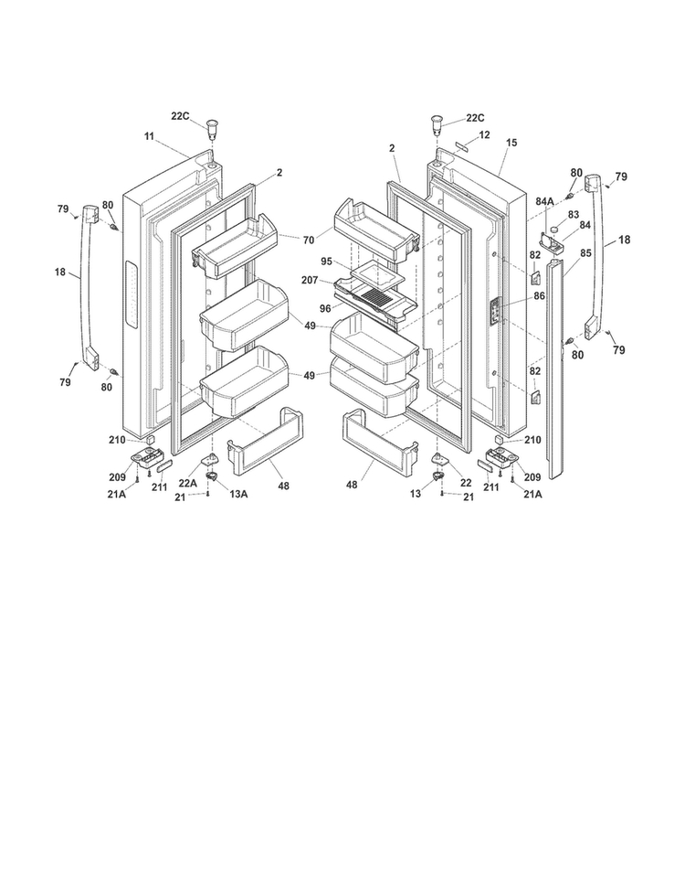 Fresh Food Doors Diagram and Parts List for EI28BS80KS3  Electrolux Refrigerator