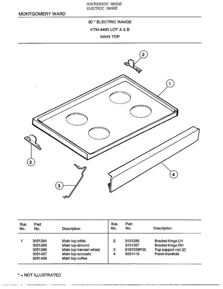 30` Main Top Diagram and Parts List for 4460B  Frigidaire Range