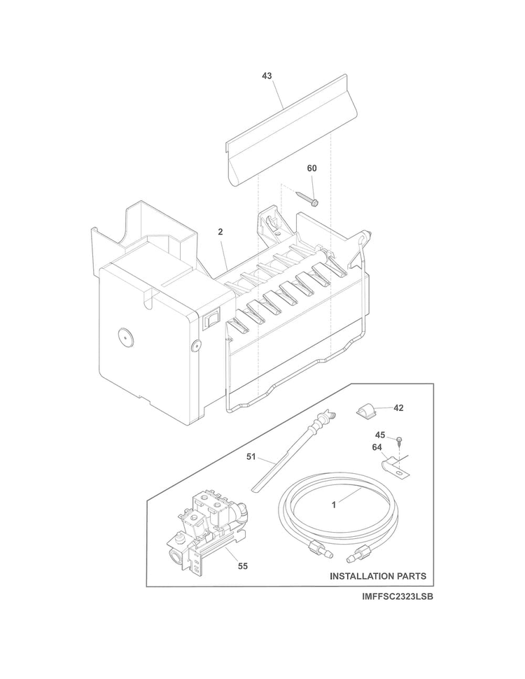Ice Maker Diagram and Parts List for FFSS26D8RS0  Frigidaire Refrigerator