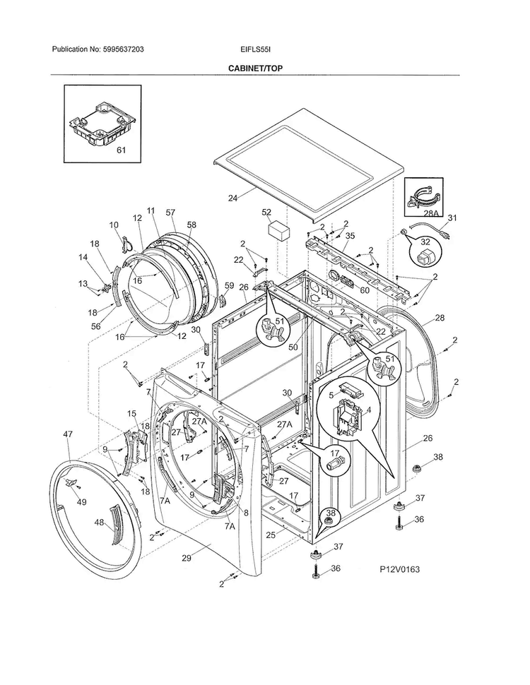 Cabinet/top Diagram and Parts List for EIFLS55IMB1  Electrolux Washer