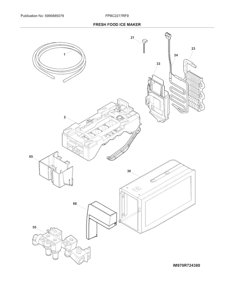 Fresh Food Ice Maker Diagram and Parts List for FPBC2277RF9  Frigidaire Refrigerator