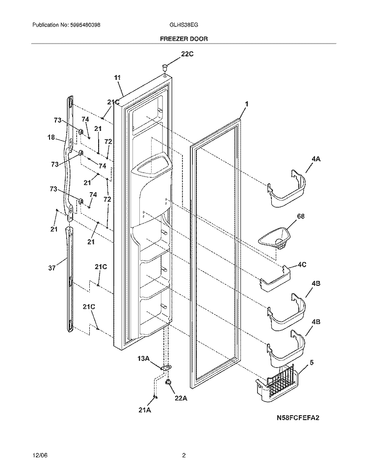 FREEZER DOOR Diagram and Parts List for GLHS38EGSB1  Frigidaire Refrigerator