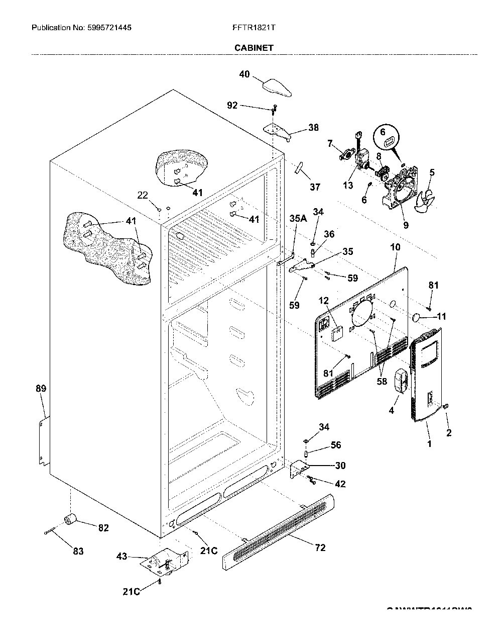 Cabinet Diagram and Parts List for FFTR1821TW8  Frigidaire Refrigerator