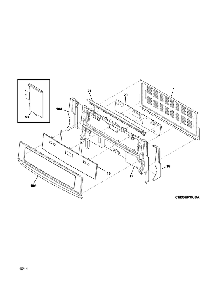Backguard Diagram and Parts List for CEI30EF3JSC  Electrolux Range