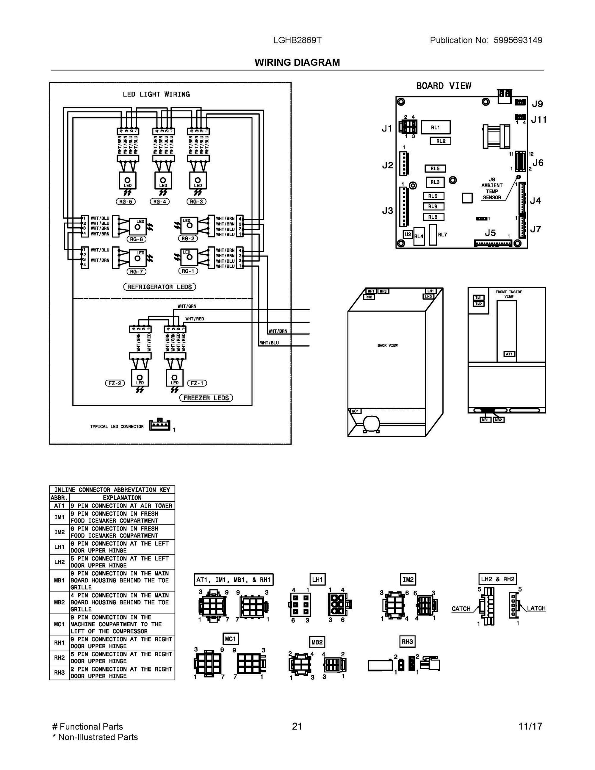 11 - WIRING DIAGRAM Diagram and Parts List for LGHB2869TD1  Frigidaire Refrigerator