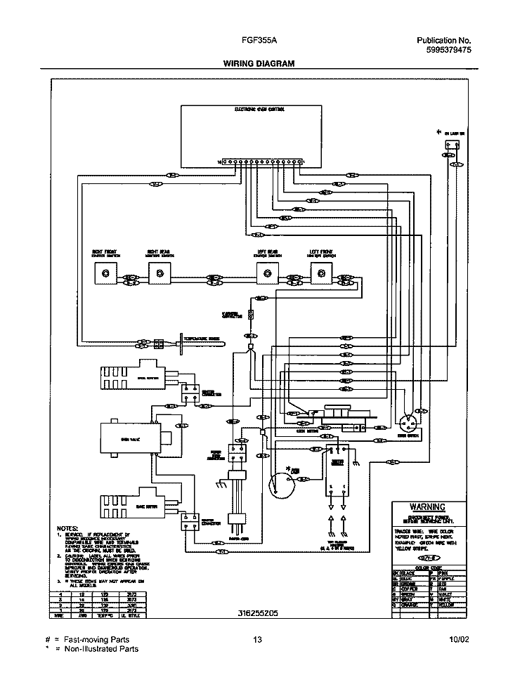 WIRING DIAGRAM Diagram and Parts List for FGF355ASC  Frigidaire Range