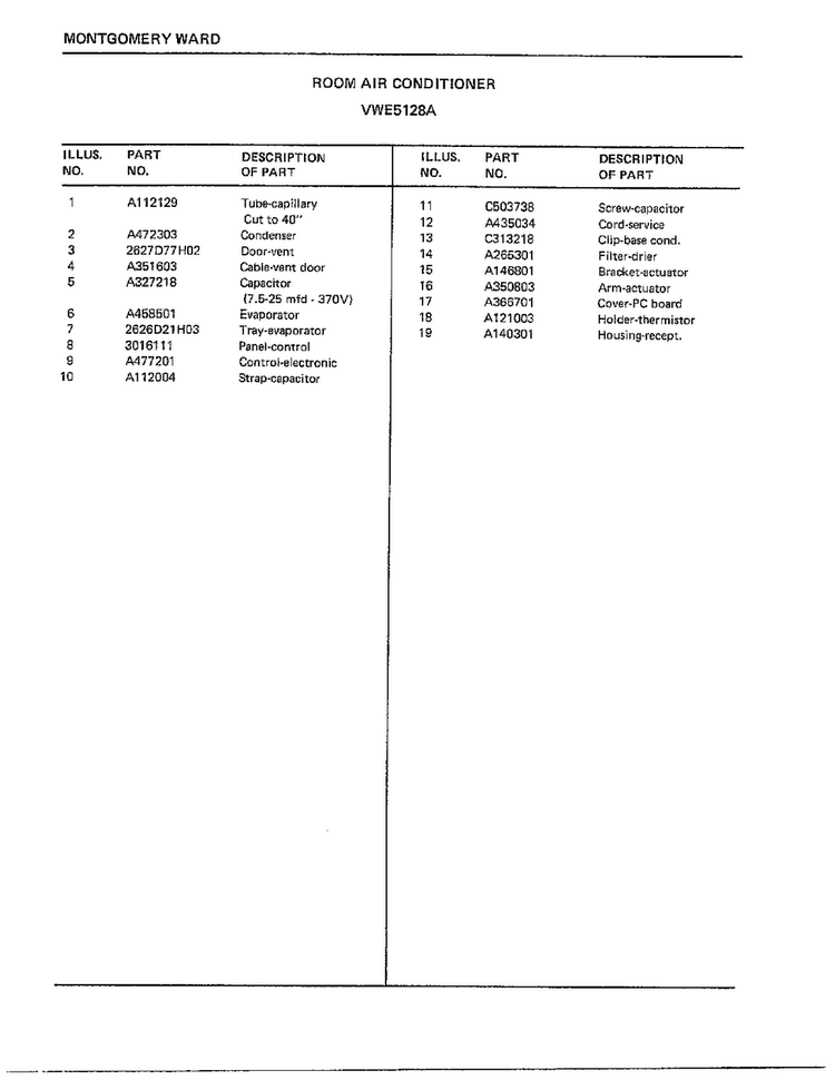 Room Air Conditioner Page 4 Diagram and Parts List for 5128A  Frigidaire Air Conditioner