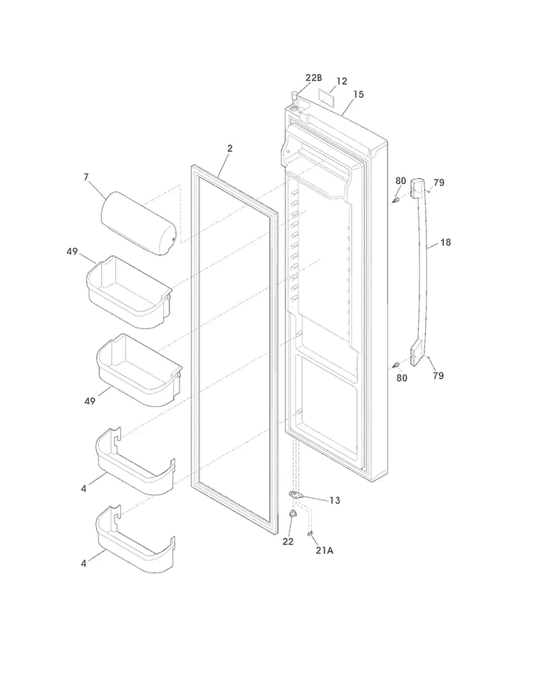 Refrigerator Door Diagram and Parts List for FPHS2386LF7  Frigidaire Refrigerator