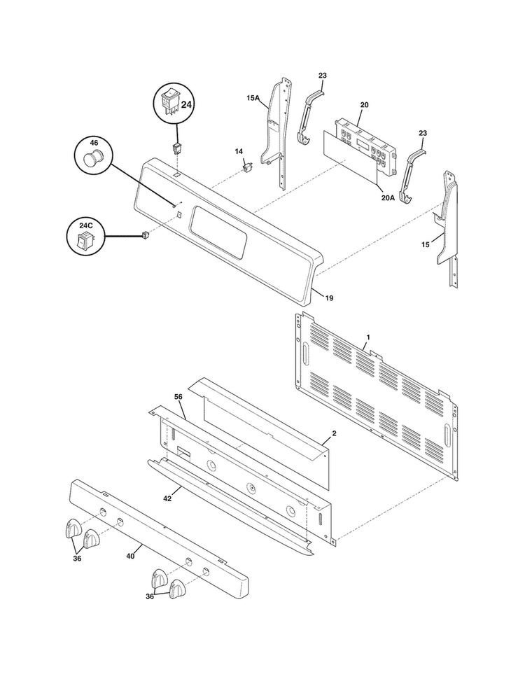 Backguard Diagram and Parts List for LFGF3019NWA  Frigidaire Range
