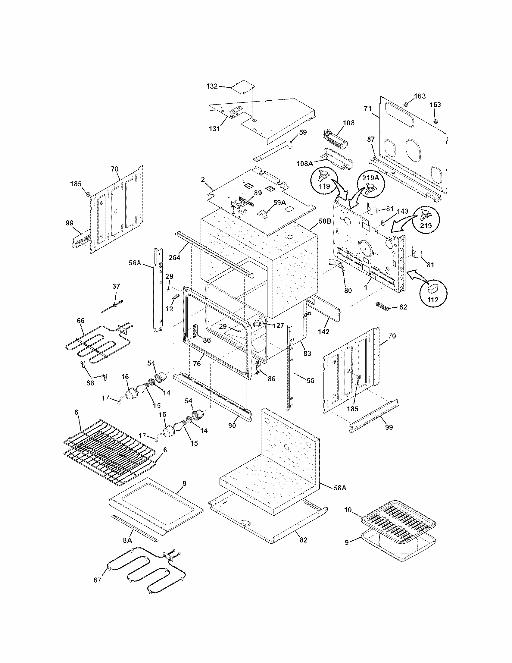 Body Diagram and Parts List for 79048783900  Kenmore Wall Oven
