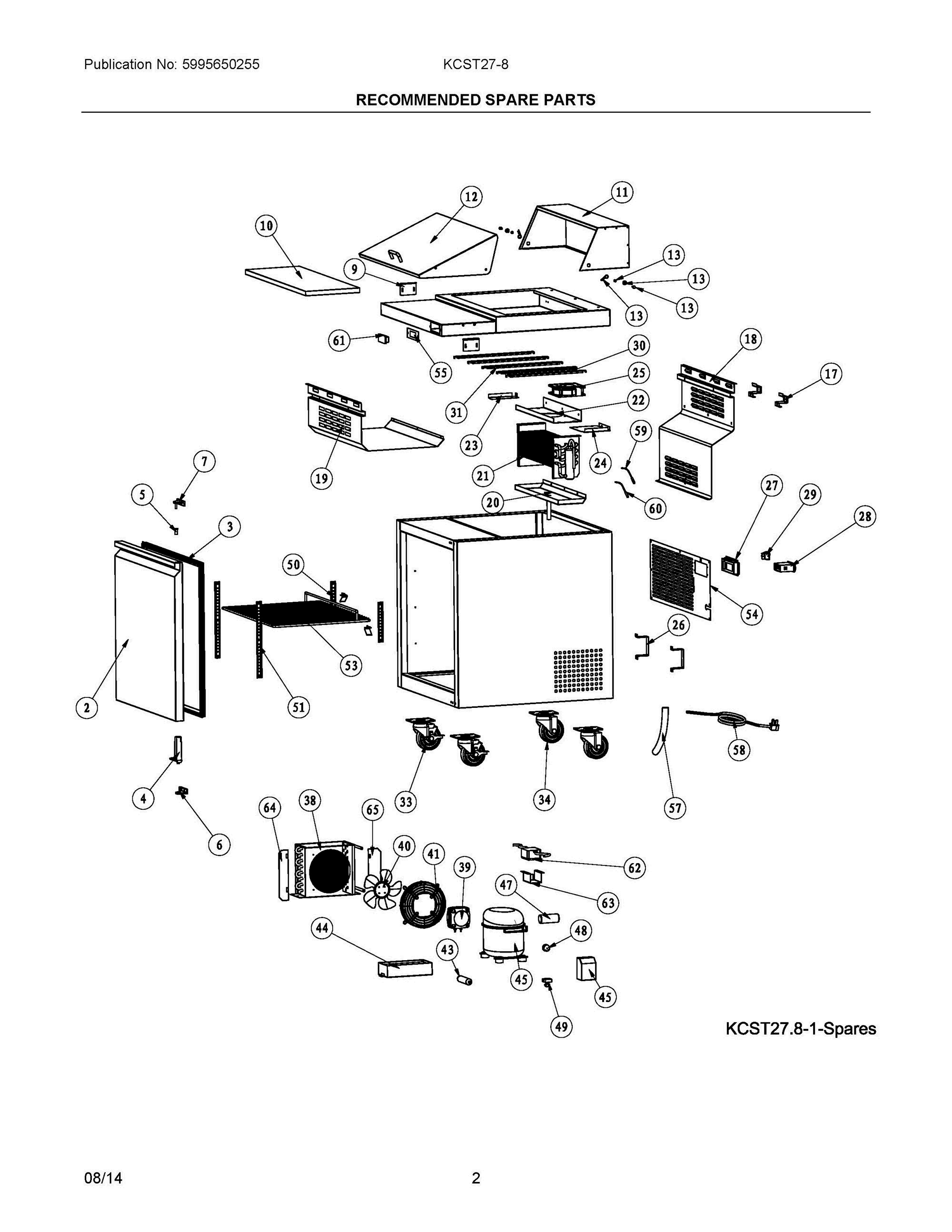 02 - RECOMMENDED SPARE PARTS Diagram and Parts List for KCST27-8  Frigidaire Miscellaneous