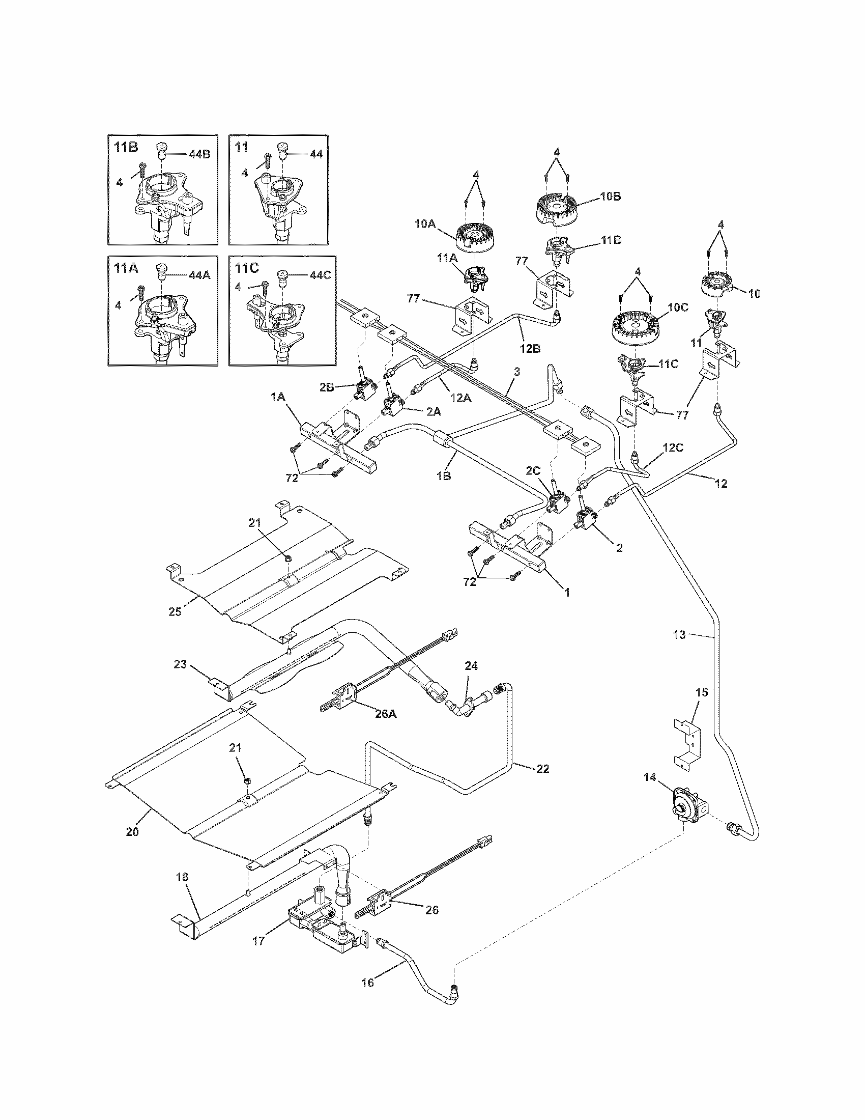 Burner Diagram and Parts List for 79032613310  Kenmore Range