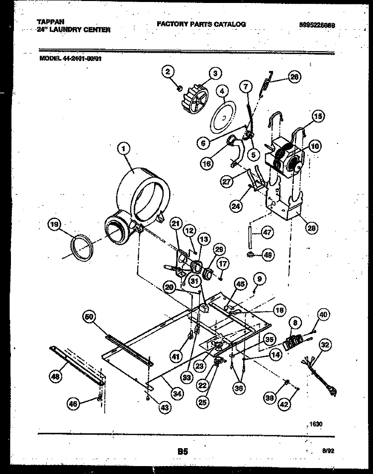 DRYER MOTOR, BLOWER AND BELT Diagram and Parts List for 44-2401-00-01  Tappan Washer