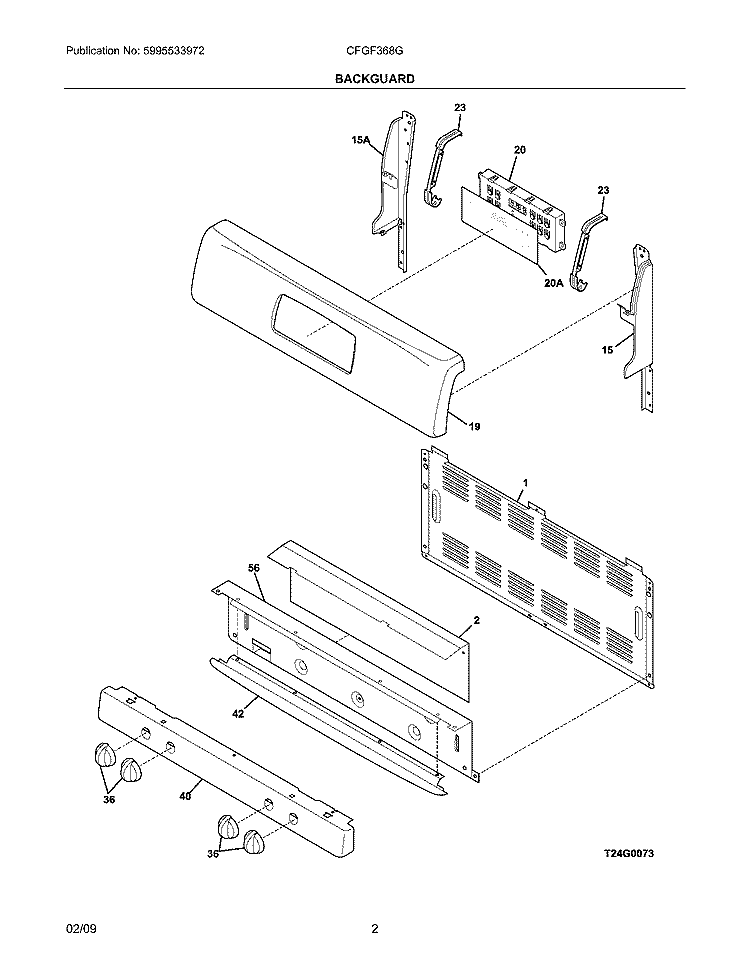 BACKGUARD Diagram and Parts List for CFGF368GBD  Frigidaire Range