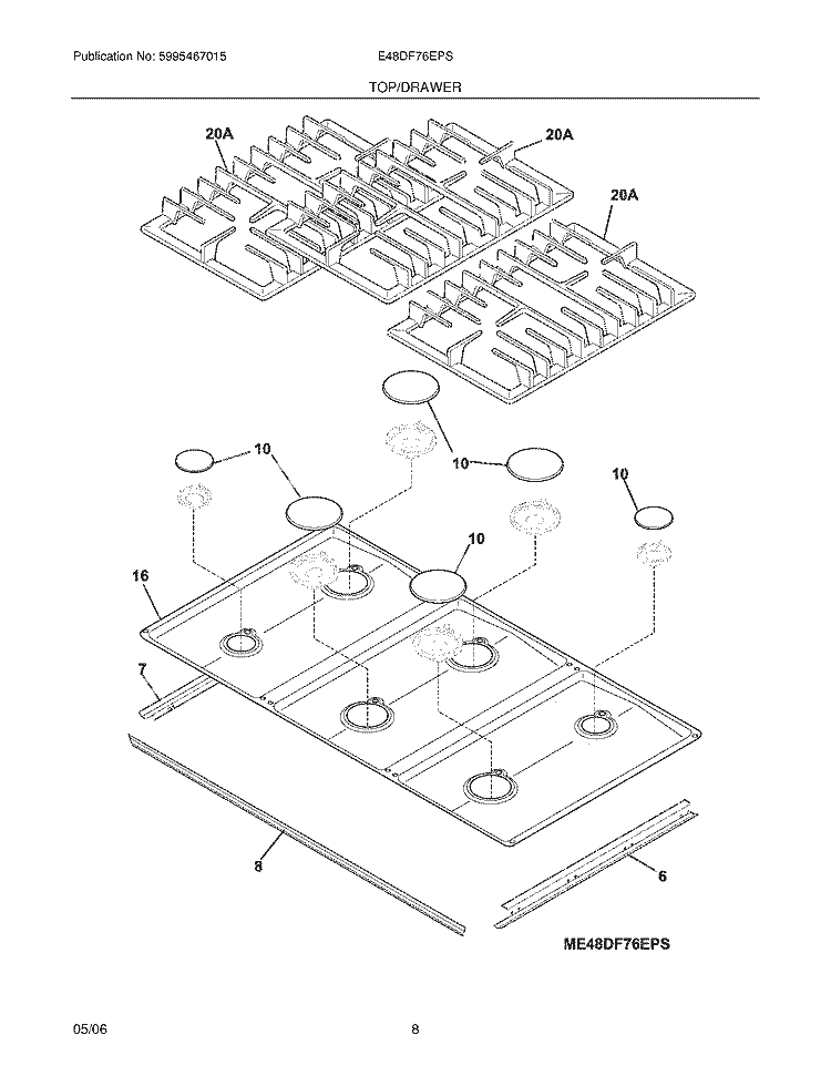MAINTOP Diagram and Parts List for E48DF76EPS  Electrolux Cooktop