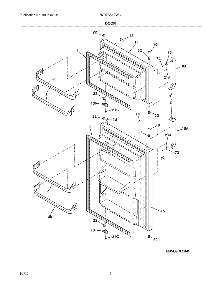 DOOR Diagram and Parts List for WRT8A1EW6  Westinghouse Refrigerator