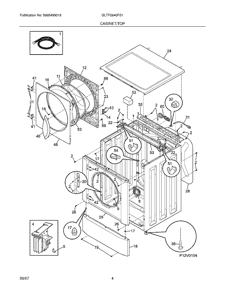 CABINER / TOP Diagram and Parts List for GLTF2940FS1  Frigidaire Washer