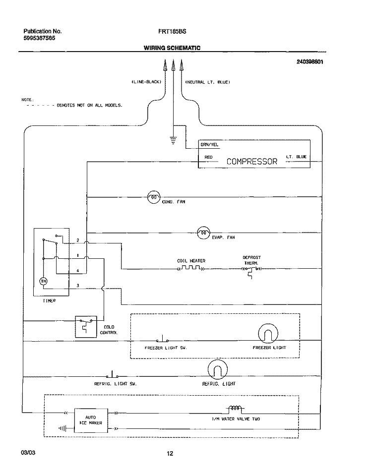 WIRING SCHEMATIC Diagram and Parts List for FRT185BSB0  Frigidaire Refrigerator