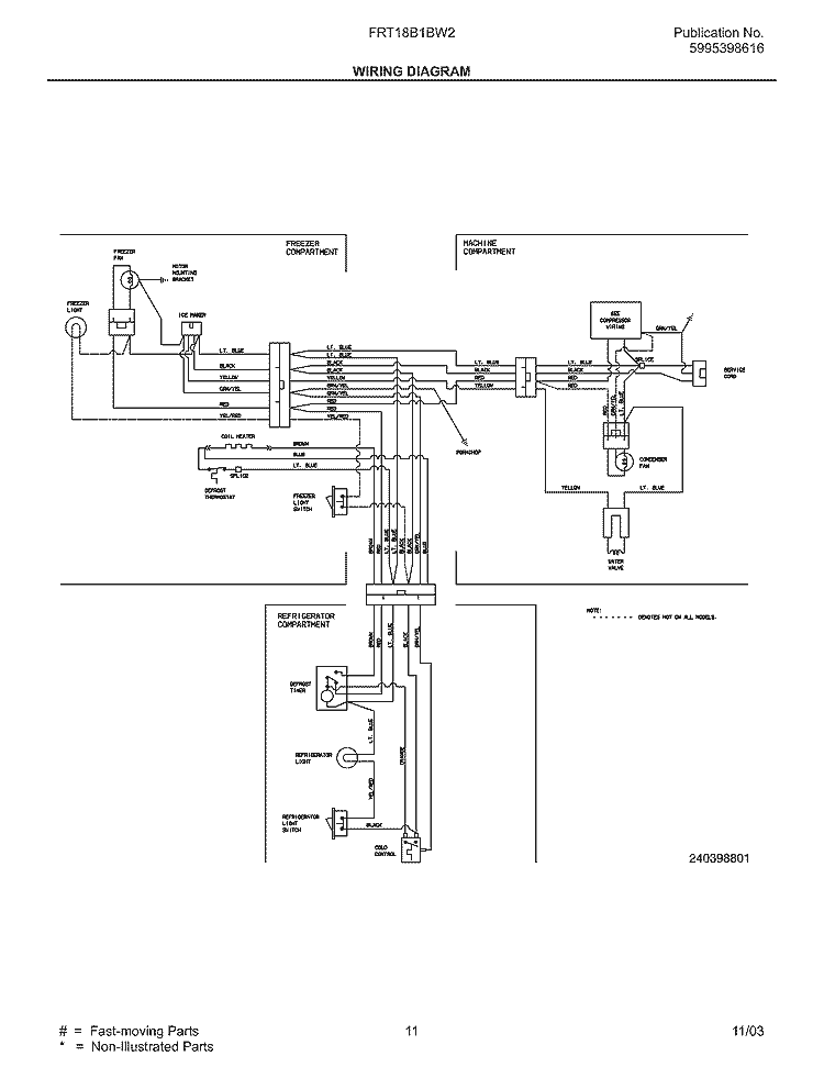 WIRING DIAGRAM Diagram and Parts List for FRT18B1BW2  Frigidaire Refrigerator
