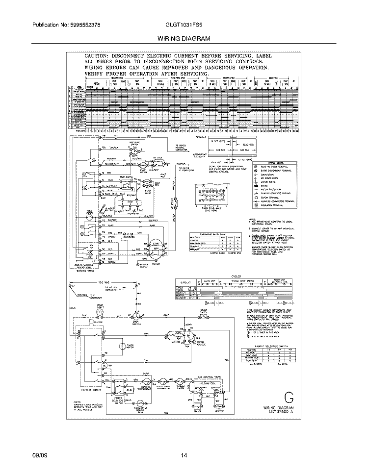 WIRING DIAGRAM Diagram and Parts List for GLGT1031FS5  Frigidaire Washer Dryer Combo