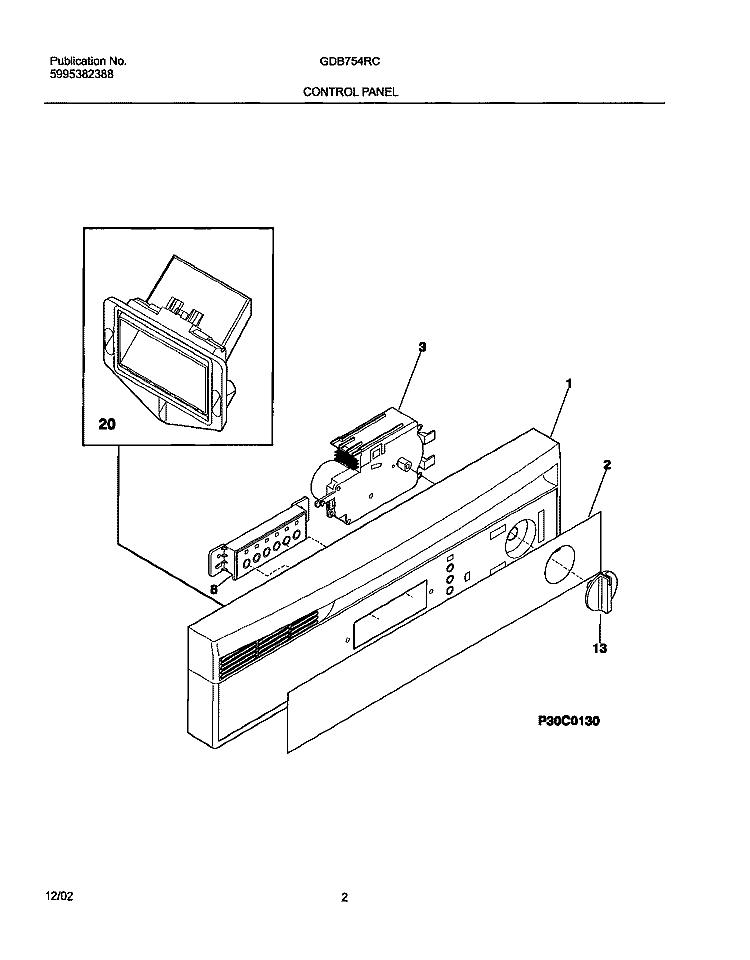 CONTROL PANEL Diagram and Parts List for GDB754RCS0  Gibson Dishwasher