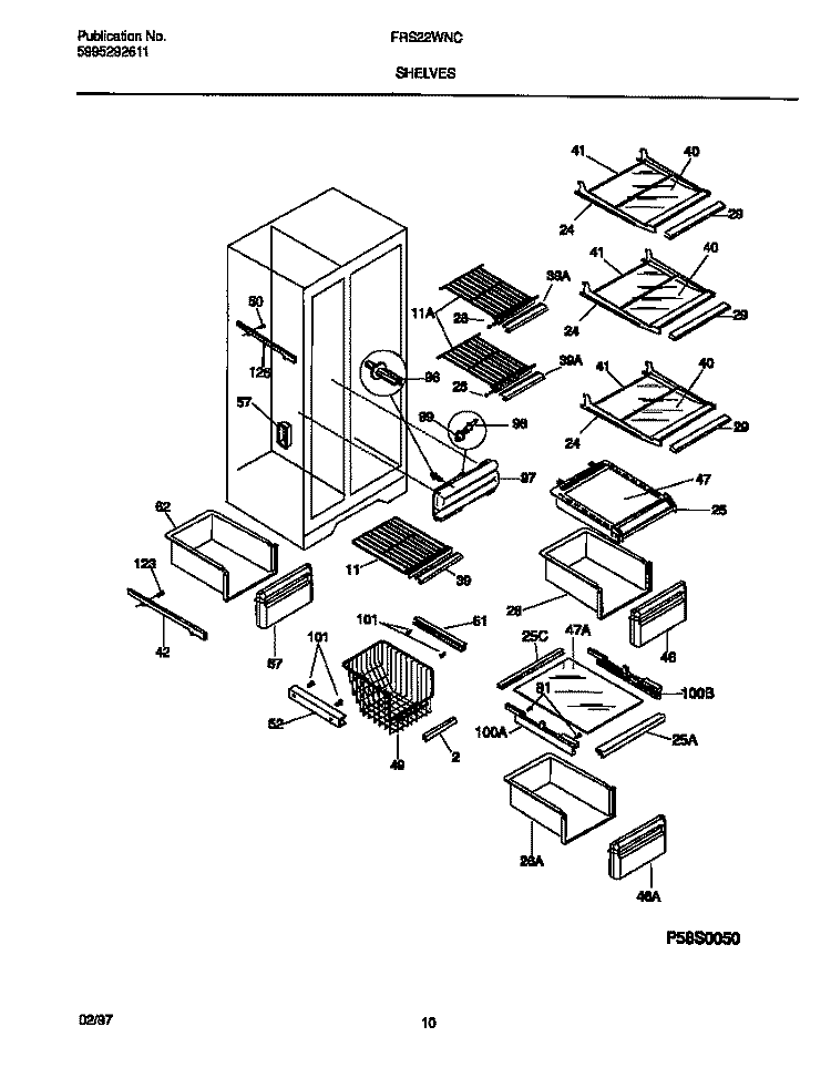 SHELVES Diagram and Parts List for FRS22WNCD5  Frigidaire Refrigerator