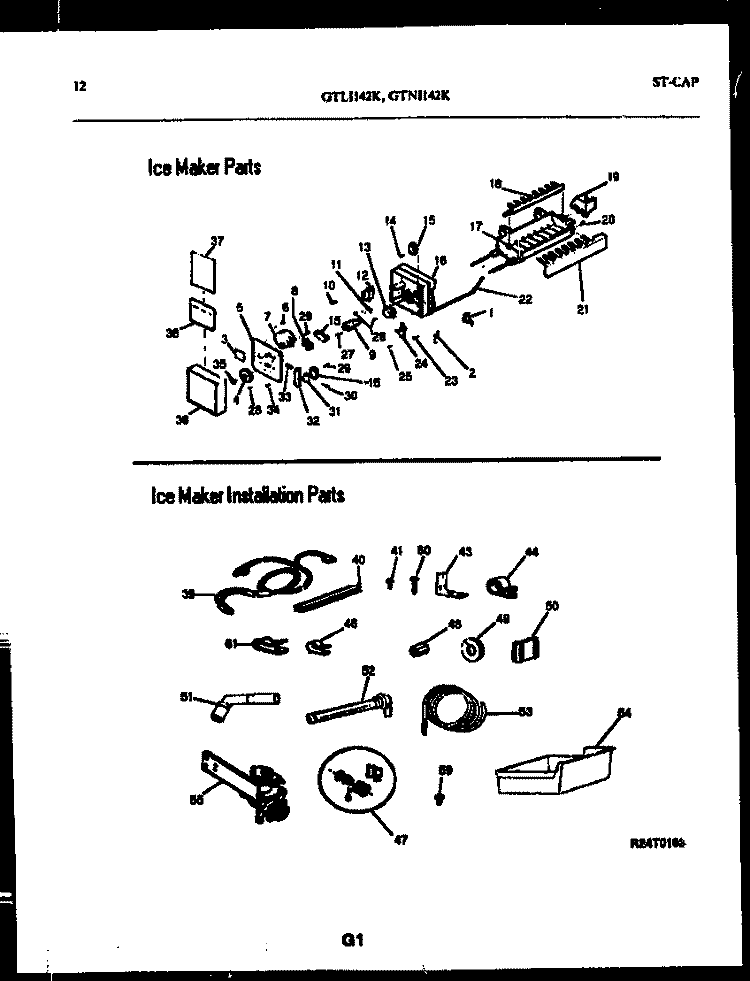 ICE MAKER AND INSTALLATION PARTS Diagram and Parts List for GTNI142BK2  Frigidaire Refrigerator