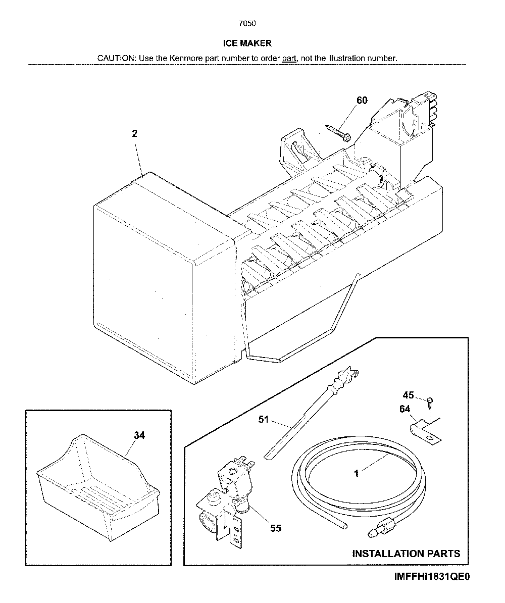 Ice maker Diagram and Parts List for 2537050261A  Kenmore Refrigerator