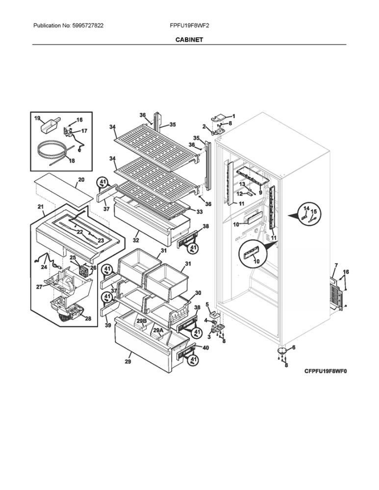 Cabinet Diagram and Parts List for FPFU19F8WF2  Frigidaire Freezer