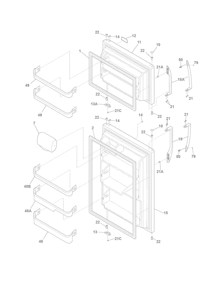 Doors Diagram and Parts List for FFTR2126NW6  Frigidaire Refrigerator