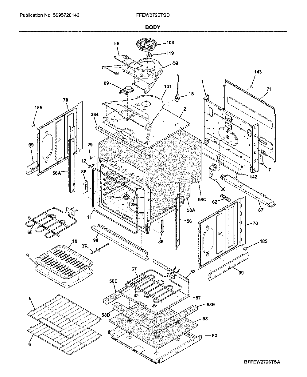 Body Diagram and Parts List for FFEW2726TSD  Frigidaire Wall Oven