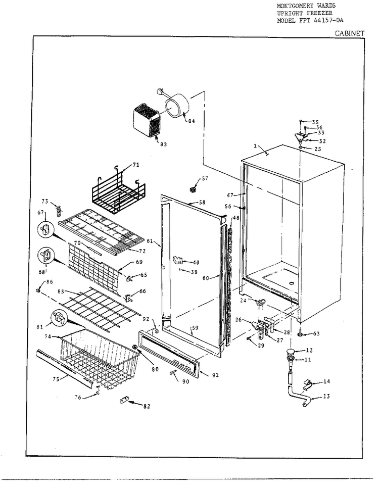 Cabinet Diagram and Parts List for 44157A  Frigidaire Freezer