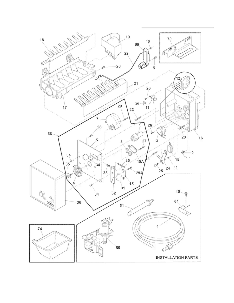 Ice Maker Diagram and Parts List for E23BC68JPS4  Electrolux Refrigerator