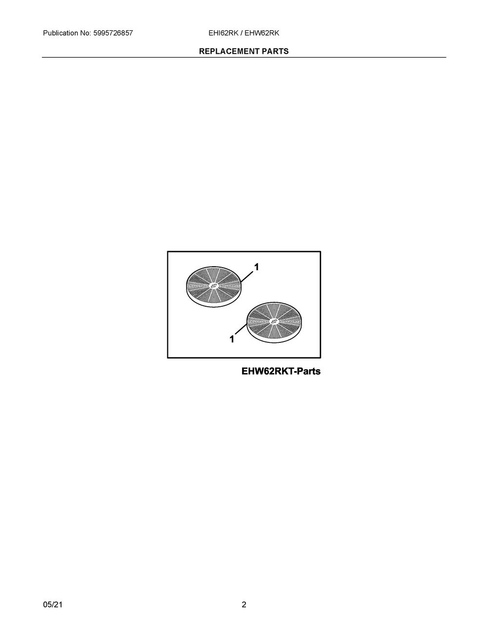Replacement Parts Diagram and Parts List for EHI62RKT  Frigidaire Range Hood