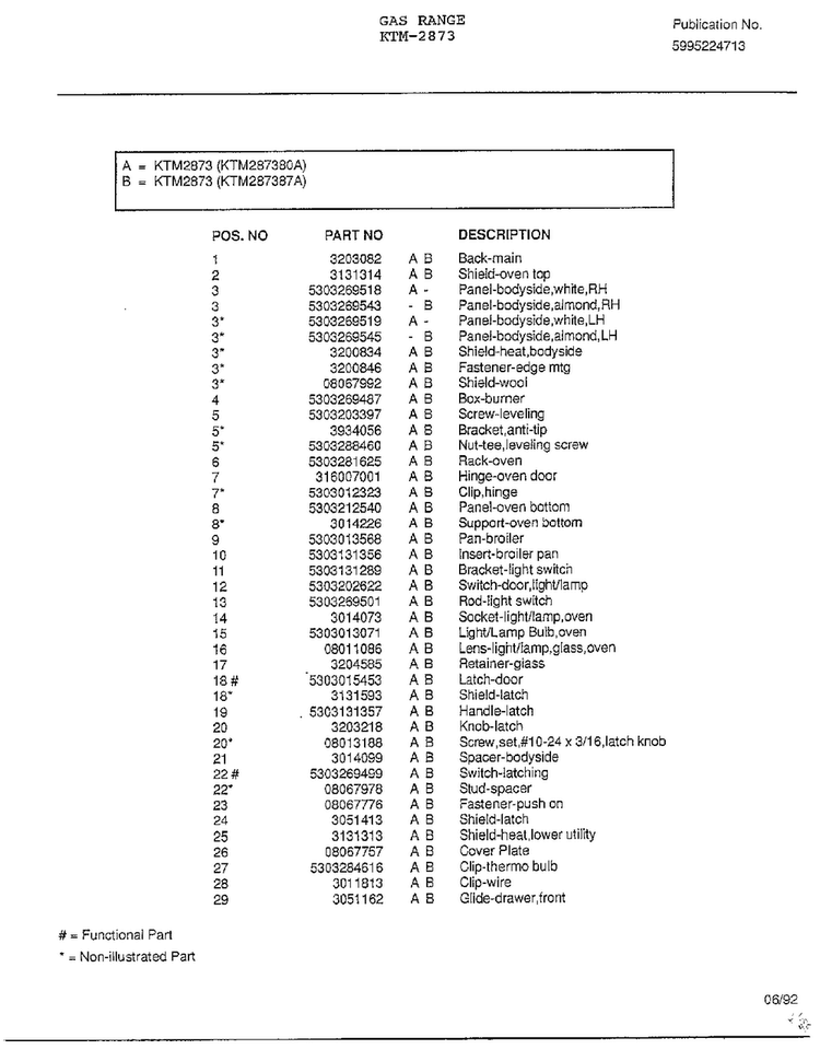 Gas Range Page 6 Diagram and Parts List for 2873  Frigidaire Range