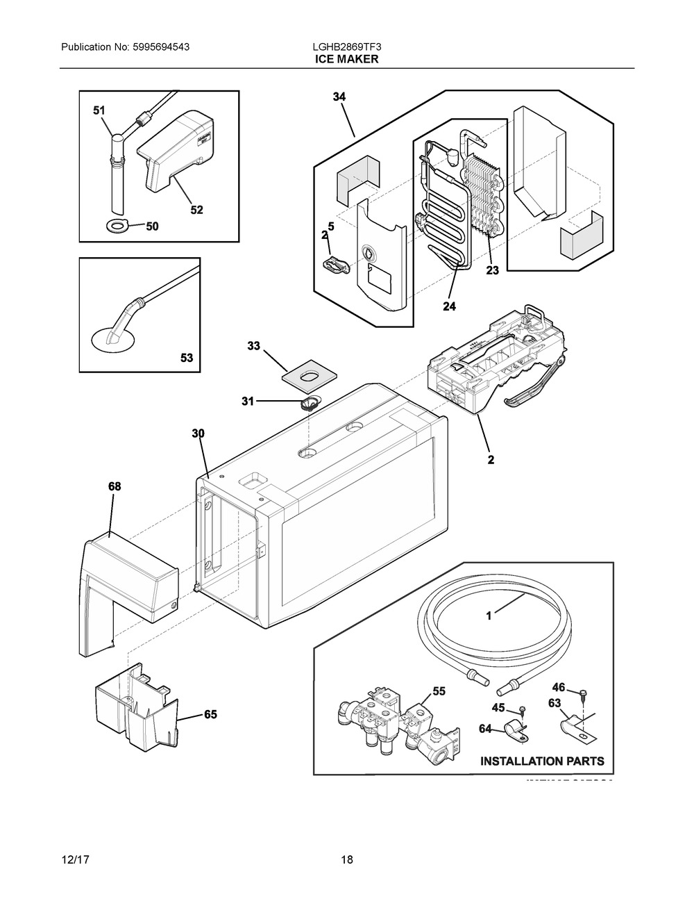 Ice Maker Diagram and Parts List for LGHB2869TF3  Frigidaire Refrigerator