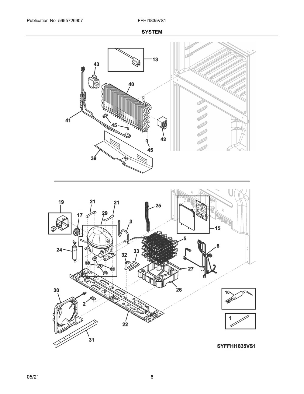 System Diagram and Parts List for FFHI1835VS1  Frigidaire Refrigerator