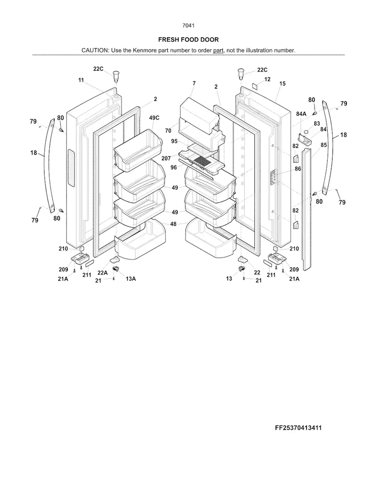 Fresh Food Door Diagram and Parts List for 25370413419  Kenmore Refrigerator