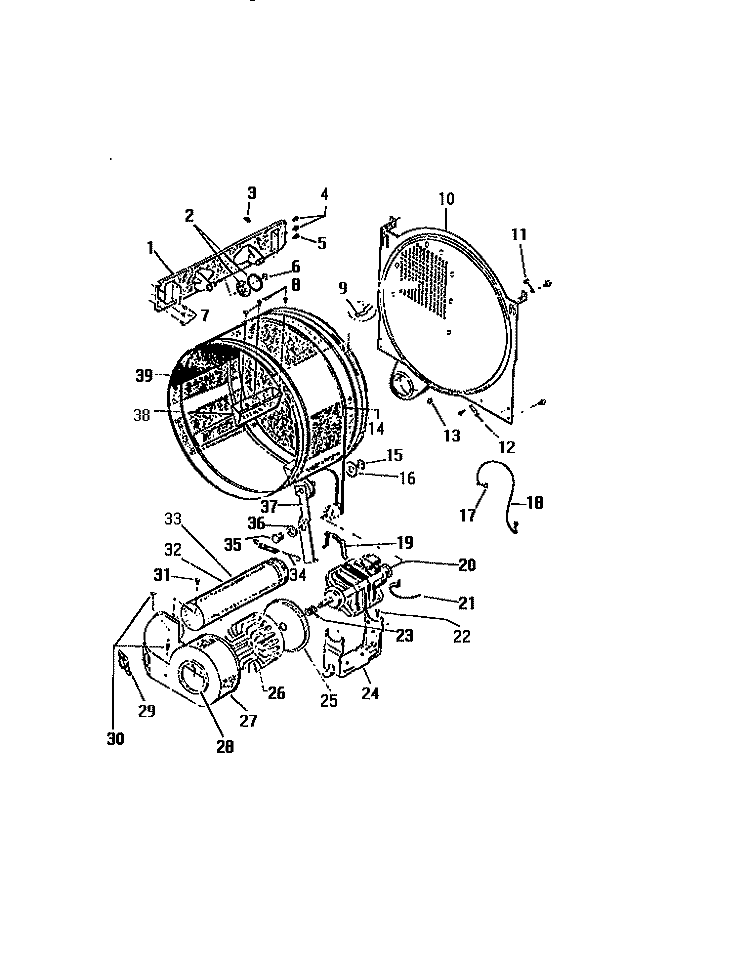 DRUM, MOTOR Diagram and Parts List for DEC320T1D  Kelvinator Dryer
