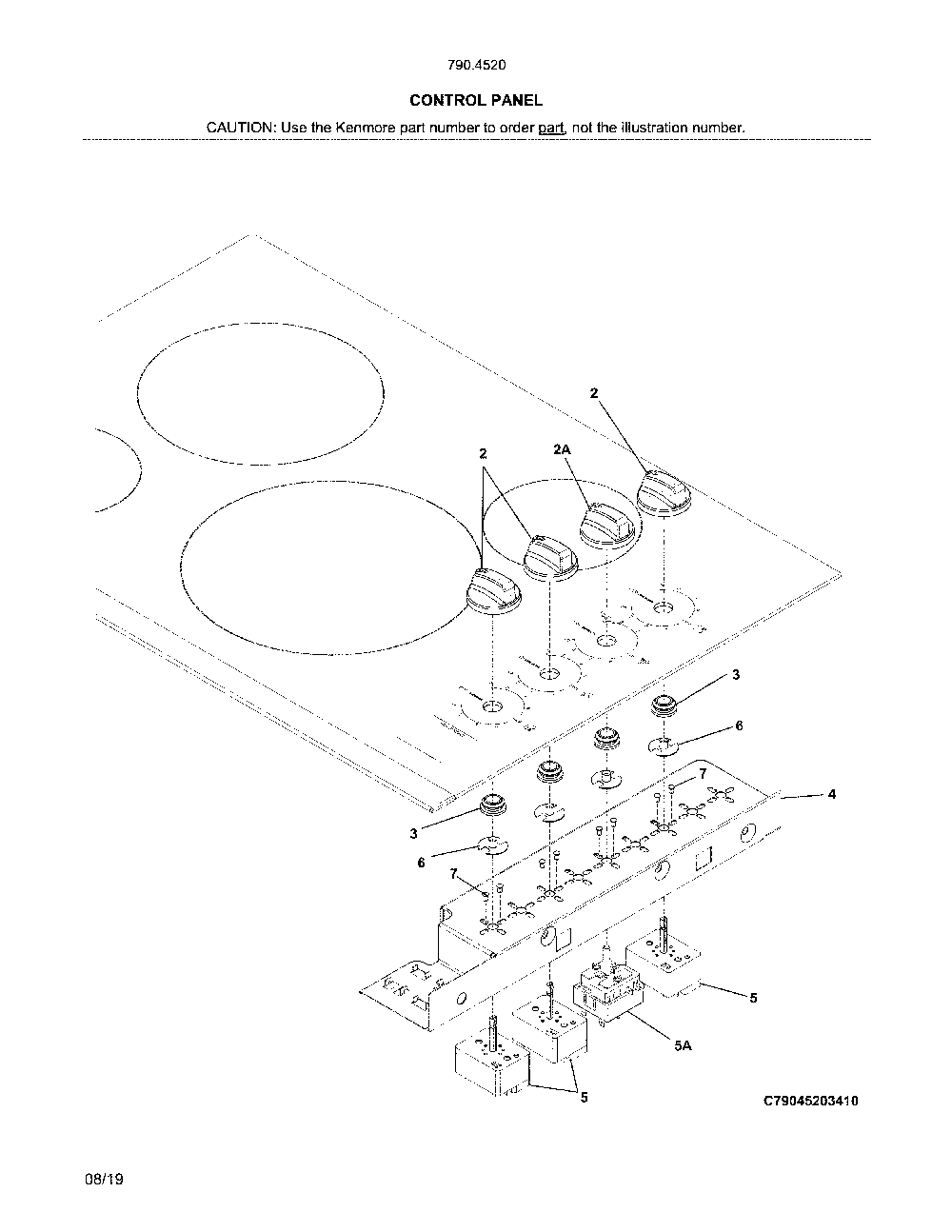 Control panel Diagram and Parts List for 79045202411  Kenmore Cooktop