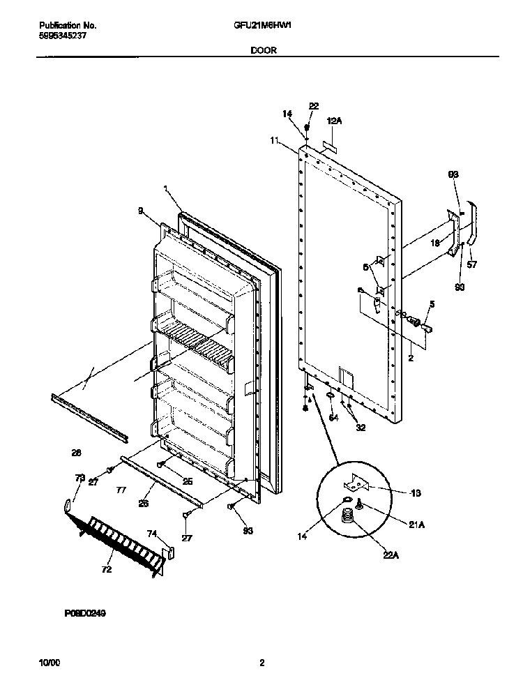 Door Diagram and Parts List for GFU21M6HW1  Gibson Freezer