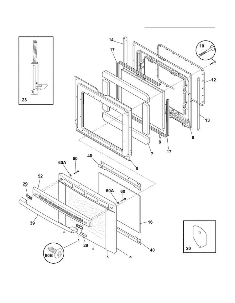Door Diagram and Parts List for EW3LGF65GSM  Electrolux Range