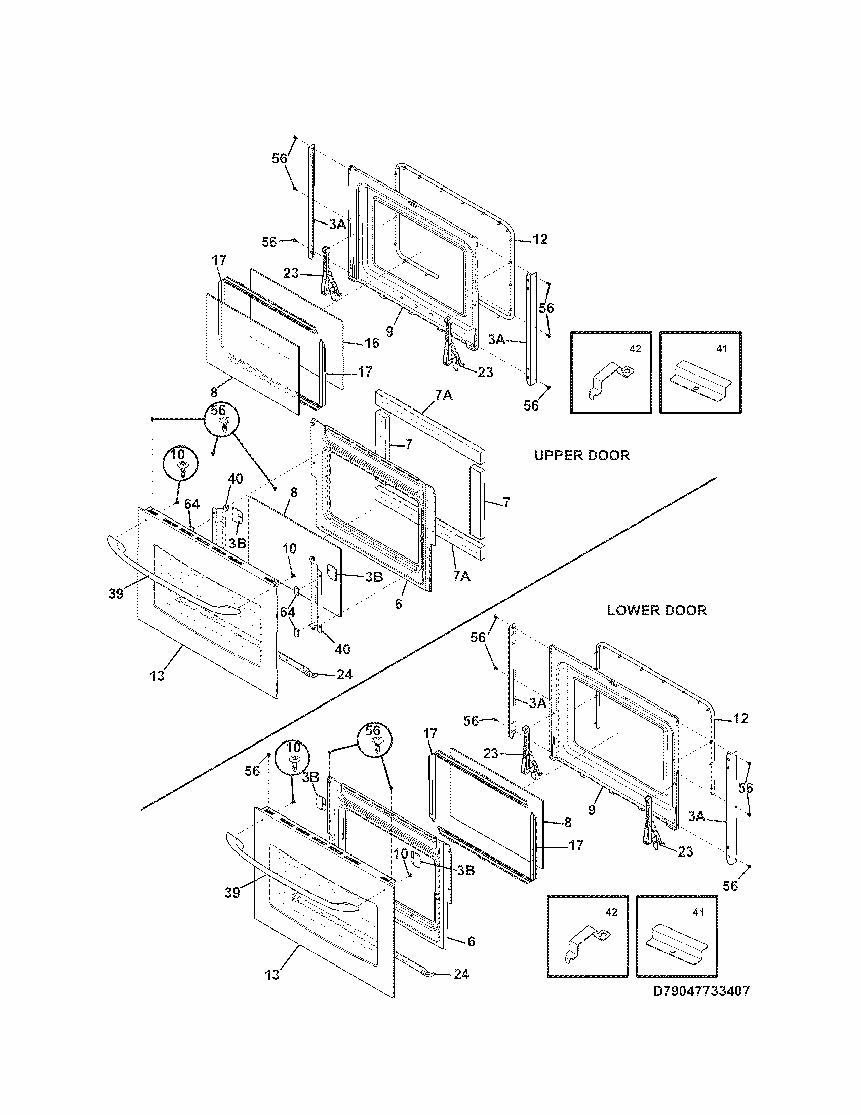 Doors Diagram and Parts List for 79047873408  Kenmore Wall Oven