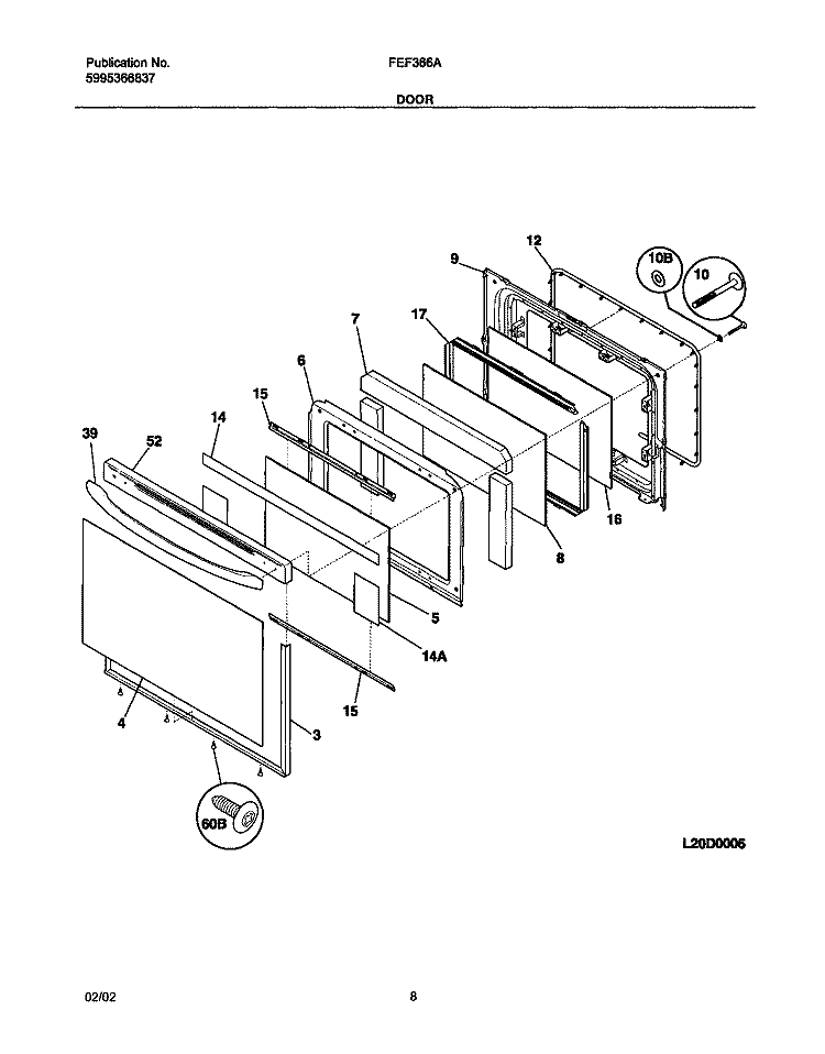 DOOR Diagram and Parts List for FEF366AUD  Frigidaire Range