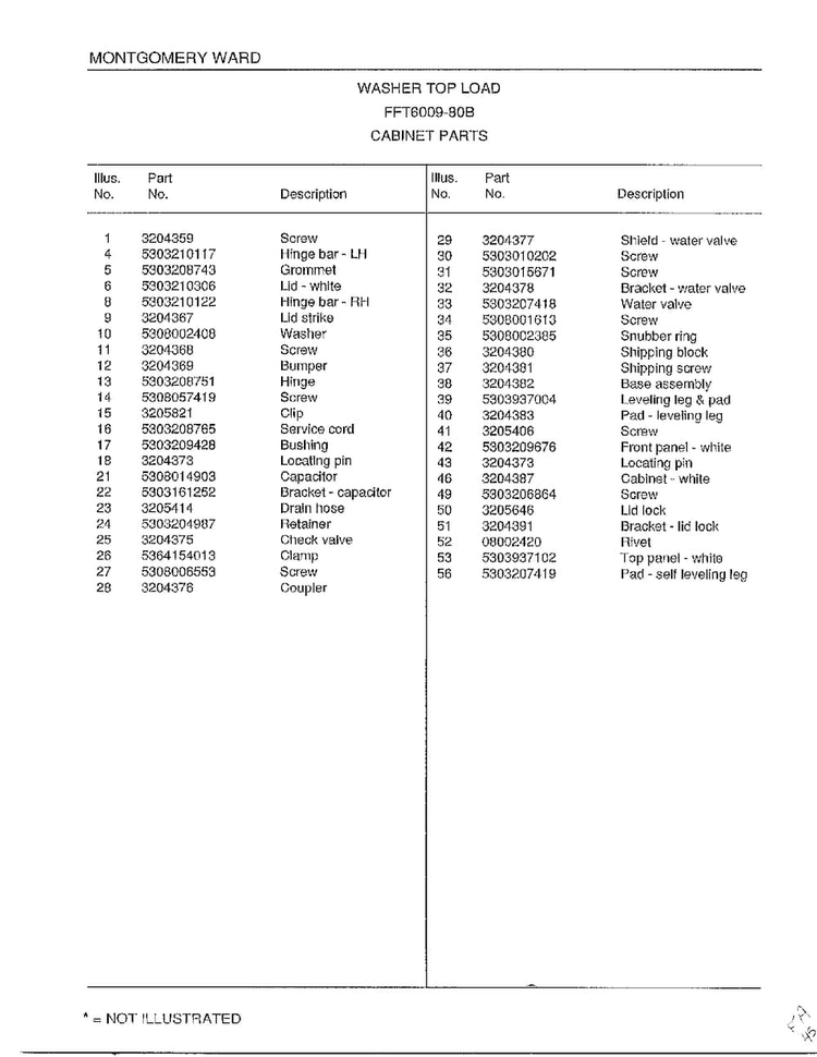 Cabinet Parts Page 2 Diagram and Parts List for 6009-80B  Frigidaire Washer